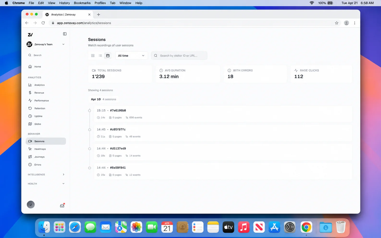 Reprodutor de replay de sessão em um Mac